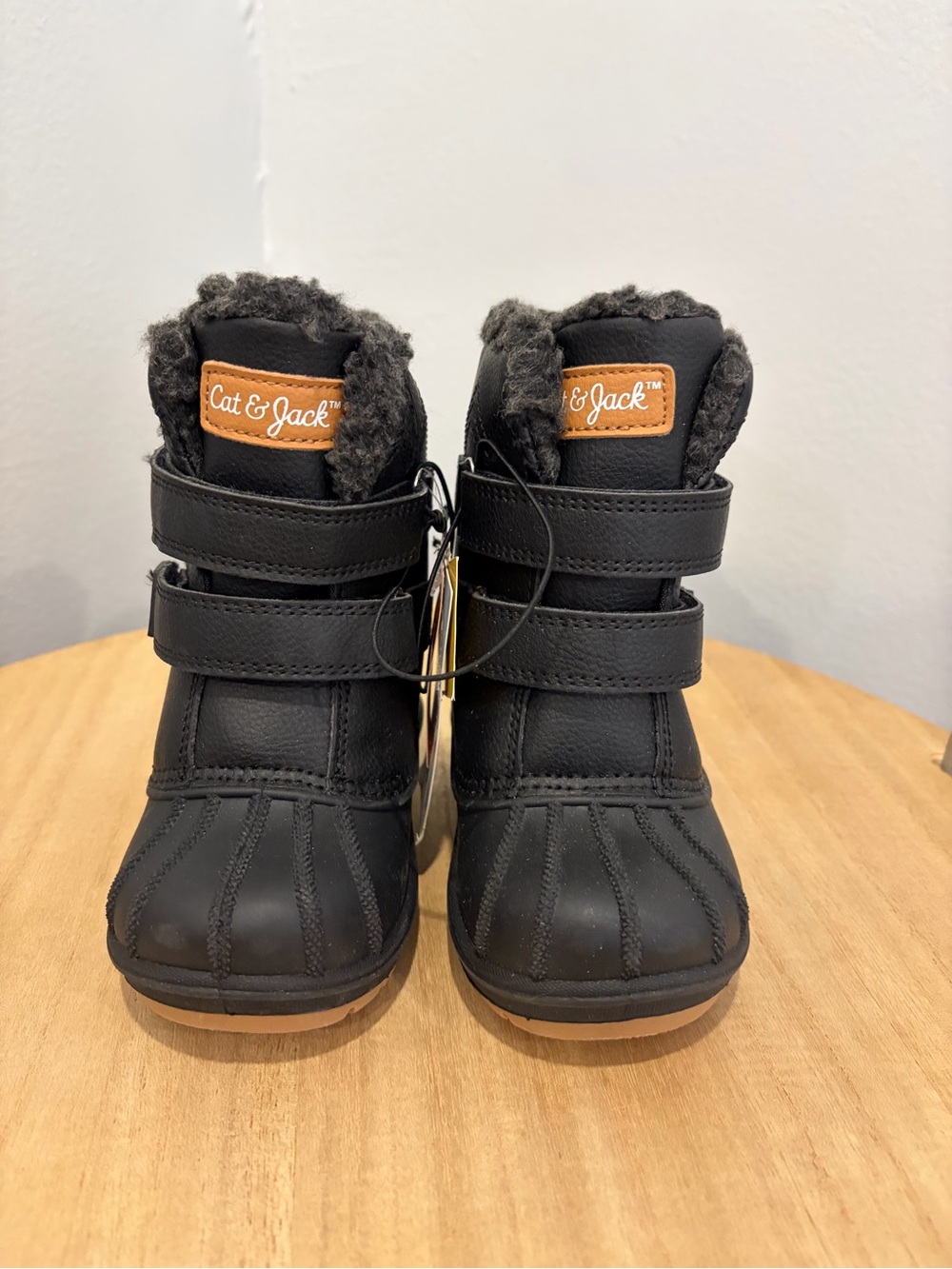 Cat & Jack Black Kids Snow Boots with Brown Logo Patch
